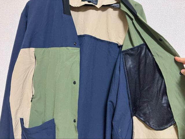 【ワークマン　耐久撥水トラベルシェルカーディガン】ポケットの内側はメッシュ素材で涼し気