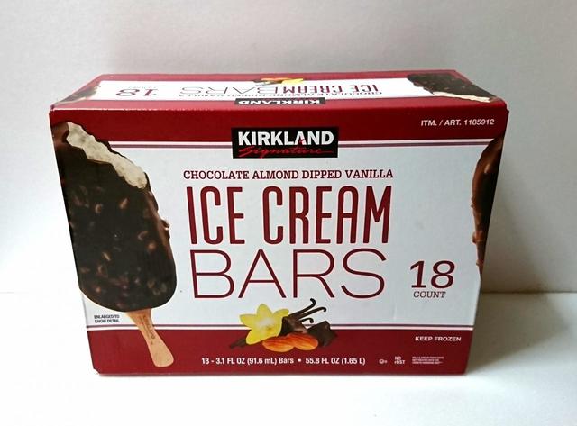 【カークランドシグネチャー　ICE CREAM BARS　1.65L（91.6ml×18本）　1588円】1本約90円というコスパの高さが魅力のひとつ