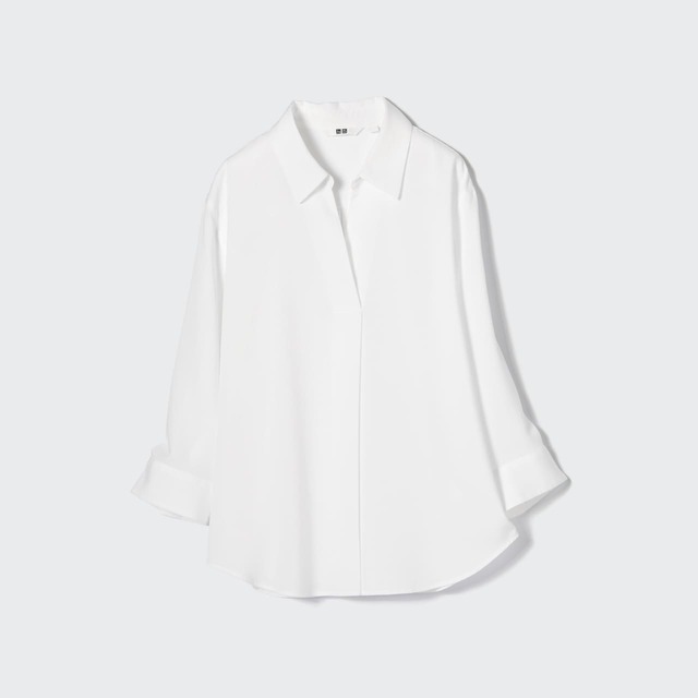 【ユニクロ・商品画像】「レーヨンスキッパーブラウス」（カラー：WHITE）