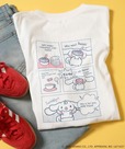 【サンリオ×FREAK'S STORE】”CINNAMOROLL” 目隠し コミック柄 プリントTシャツ　￥5,995／「シナモン」が「ミルク」にシナモンロールを作るエピソードをプリント