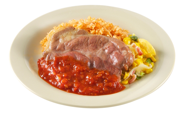 ユカタン・ベースキャンプ・グリル スモークポーク、メキシカンライスとベジタブル添え