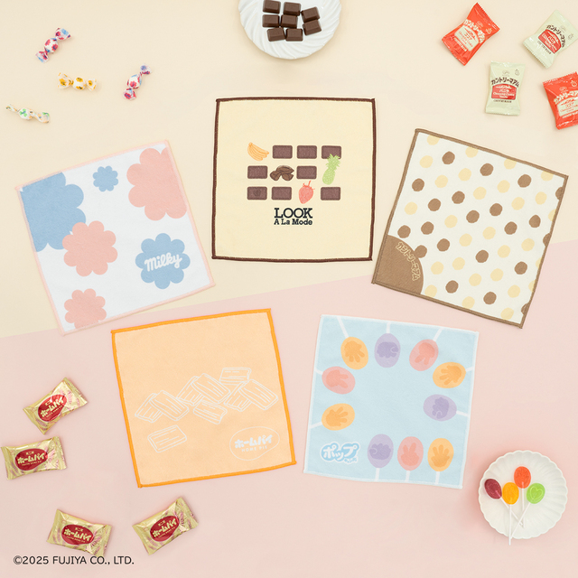 F賞　ハンドタオル（全5種／約25cm）お菓子袋をイメージしたパッケージ入りです。【タイトーくじ　PEKO×TEA TIME】