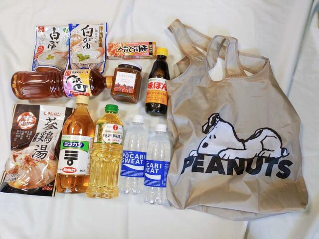 【SNOOPY（スヌーピー）エコバッグ ふせ】重めの食品もいっぱい詰め込むことができました