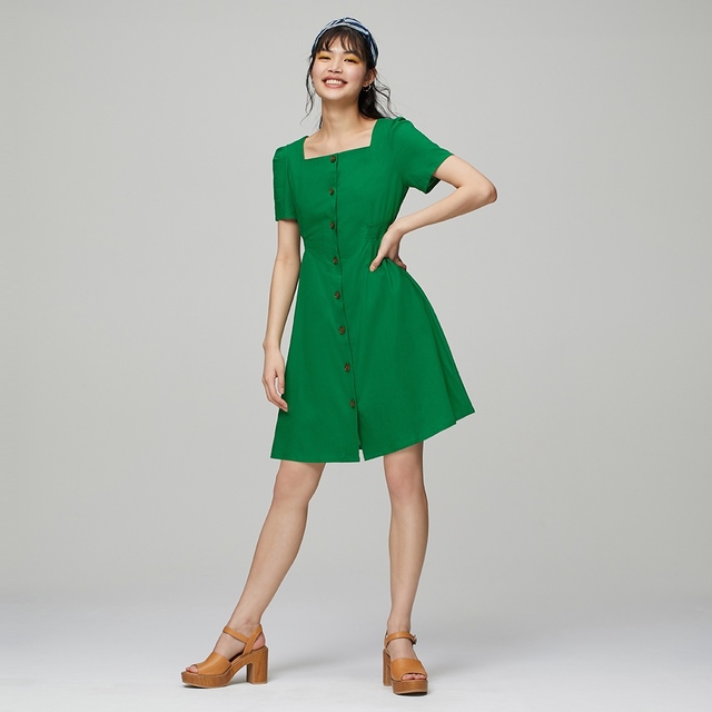 スクエアネックワンピース(半袖)