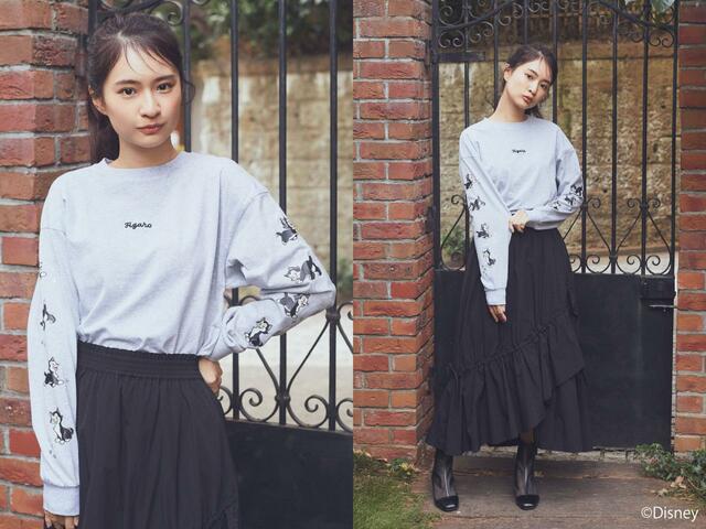 フィガロ/袖プリントロンT 価格：¥3,499【earth music&ecology Disney Cats Collection】