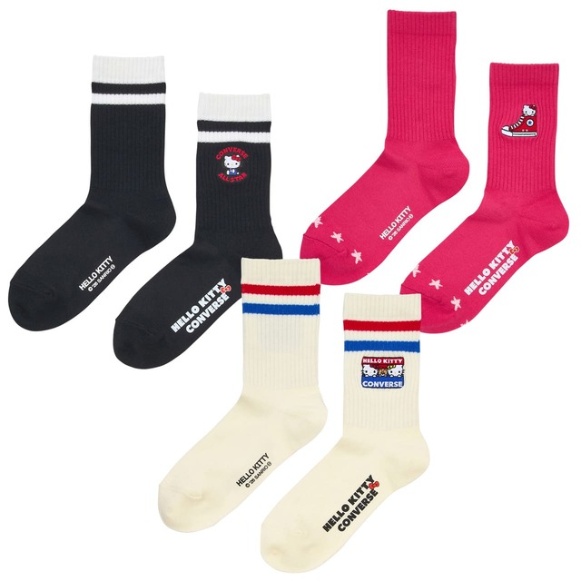 【CONVERSE×HELLO KITTY】ソックス(ブラック、ホワイト、ピンク) 各990円