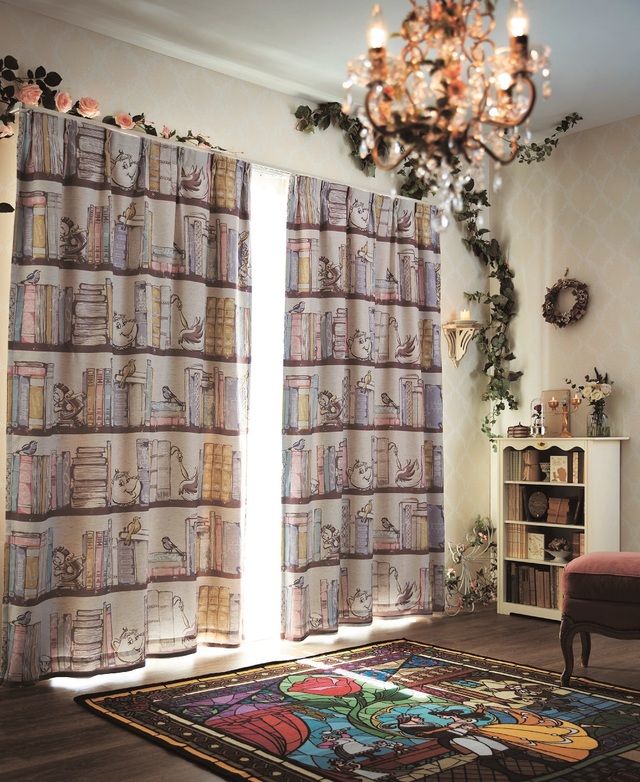 本棚デザインの裏地付き遮光カーテン「美女と野獣」 ＜2枚組＞｜￥ 8,990～12,900 （税込）