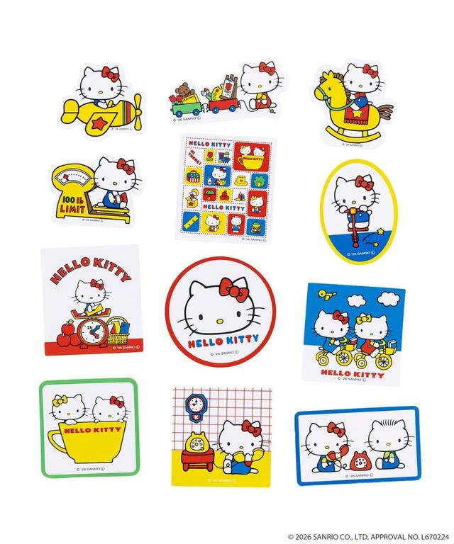 【3COINS×ハローキティコラボアイテム人気ランキング 5位】「HELLO KITTY カセットテープケース付きステッカーセット」レッド 550円(税込)