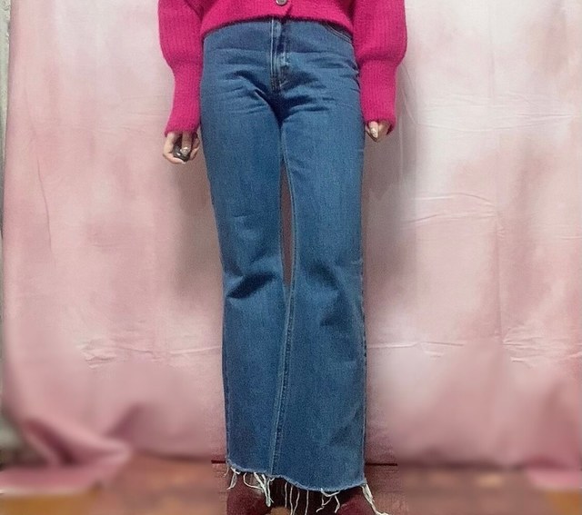 【GRL（グレイル）】デニムフレアパンツ／ブルーSサイズ着用