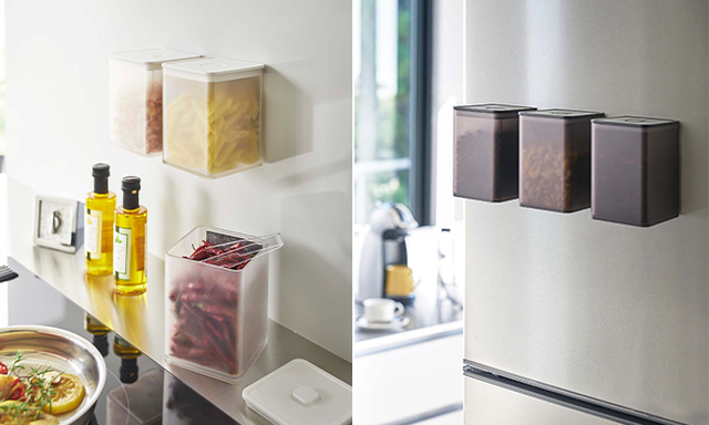 【山崎実業】マグネットトング付き＆バルブ付き密閉キャニスター タワー