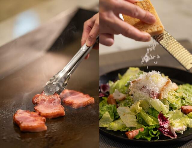 焼きたてベーコンのシーザーサラダ【ウィークデイディナー～カウンター焼肉の特等席～】