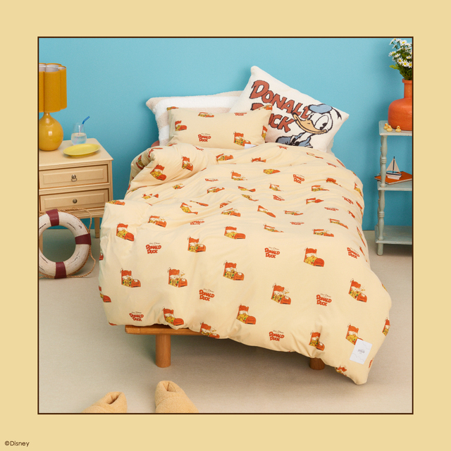 プリント3点セット（シングル）￥15,950、プリントピローケース ￥2,970｜ジェラート ピケ「ミッキー&ドナルド」コレクション