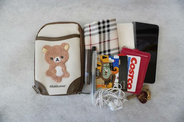 これがすべて入ります【リラックマ　ふわふわ刺繍がかわいい！スマホショルダーバッグ】