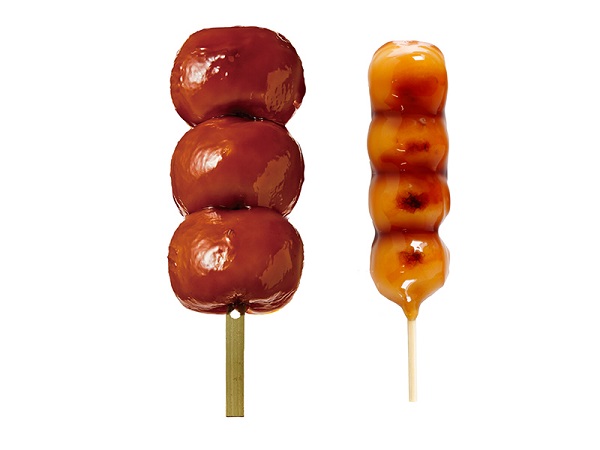 渾身の一本！どでかいみたらし団子（左）、VLみたらしだんご 4本（右）