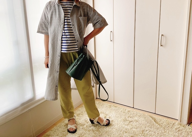 【ワークマン　レディースサーバーバスクハーフシャツ】シャツイン、アウトでも雰囲気が変わります