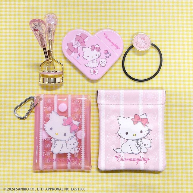 【チャーミーキティ×サンキューマート】まつ毛カーラー／ハート型ミラー＆コーム／ヘアゴム／クリアマルチケース／バネ口ポーチ