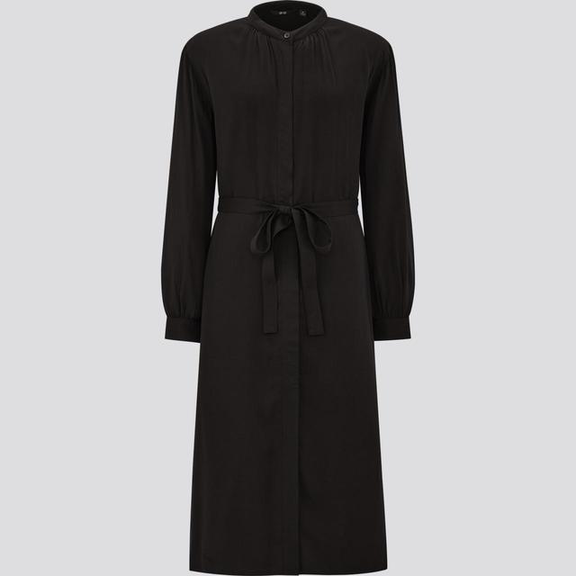 レーヨンシャツワンピース（長袖）BLACK