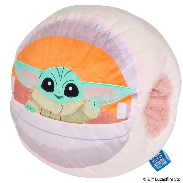 【スターウォーズ「グローグー ハンドインクッション」】ピンク色のポッドにグローグーが乗っています
