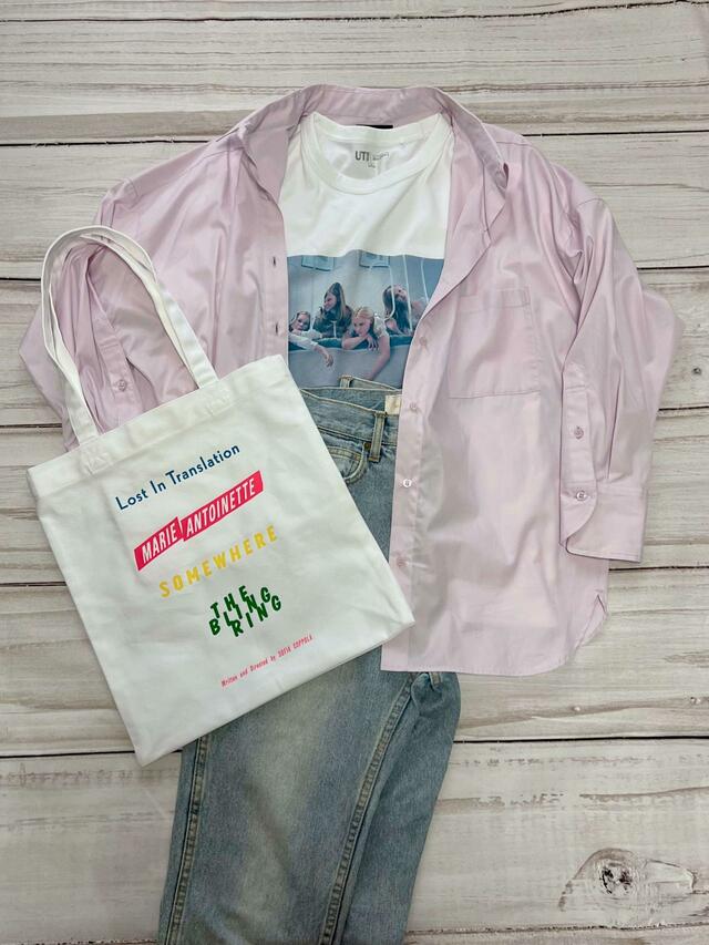 【UNIQLO（ユニクロ）】ピンクのシャツとヴィンテージブルーのデニムと合わせて♡