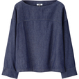 デニムボートネックブラウス（長袖）67ブルー
