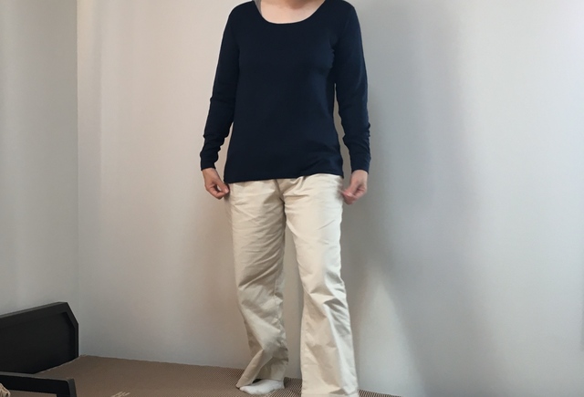 【ワークマン メリノウール 長袖ラウンドネックシャツ】鎖骨が見えてきれい見えします