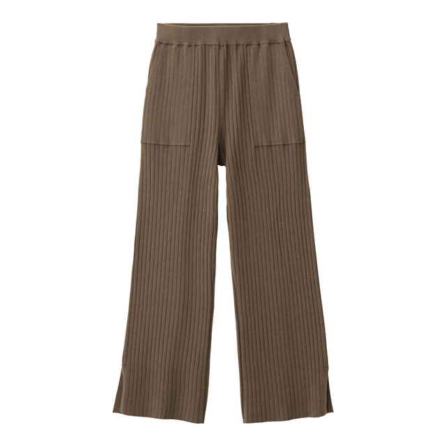 GU／ワイドリブニットパンツ（BROWN）