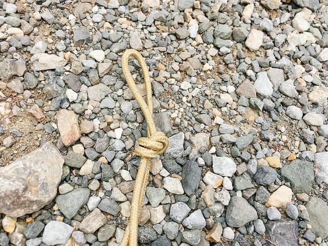 【ワークマン レジストスクエアタープ】ロープの先に輪っかを作り、各ポールにロープを2本ずつ取り付ける