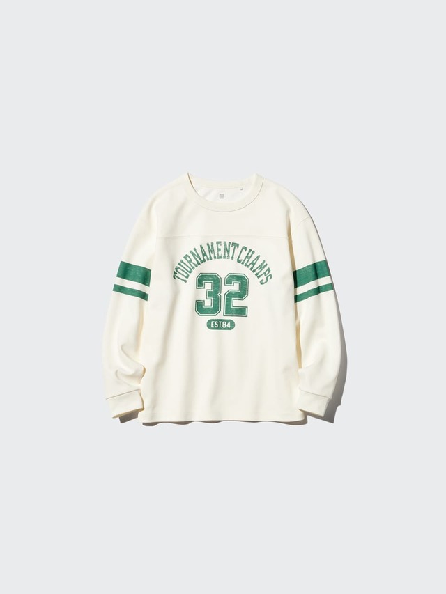 【ユニクロ】「エアリズムコットンクルーネックTシャツ」￥1,500／OFF WHITE、サイズは100～160cm