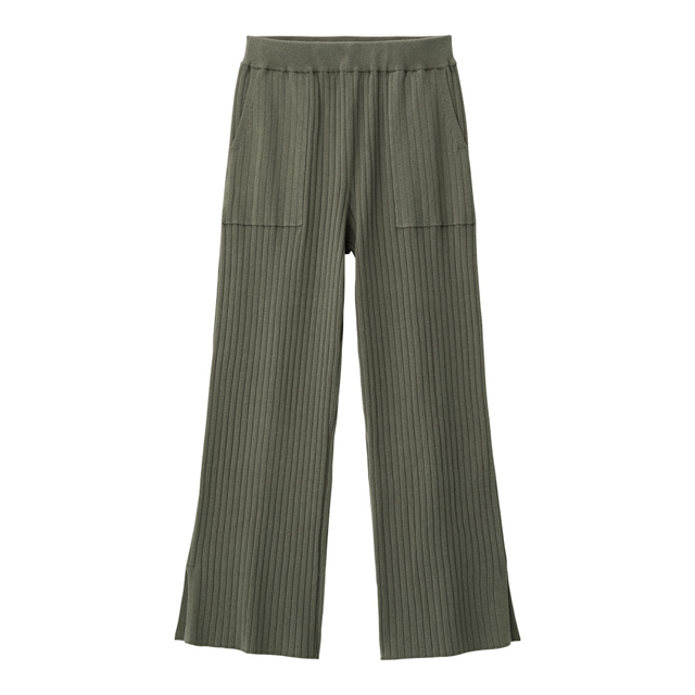 GU／ワイドリブニットパンツ（OLIVE）