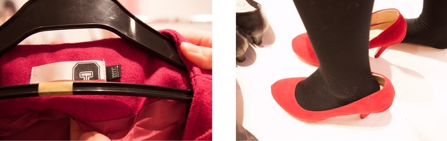 （左）男性でも着用可能なXXXXLサイズ！ （右）「女の武装はヒールなしじゃはじまらない。（by蔵之介）」ヒールも大きい！