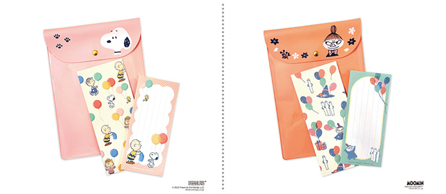【おくるシリーズ スヌーピー／ムーミン】PVCケース入り 一筆箋セット／封筒5枚、一筆箋15枚入り・各税込1,320円