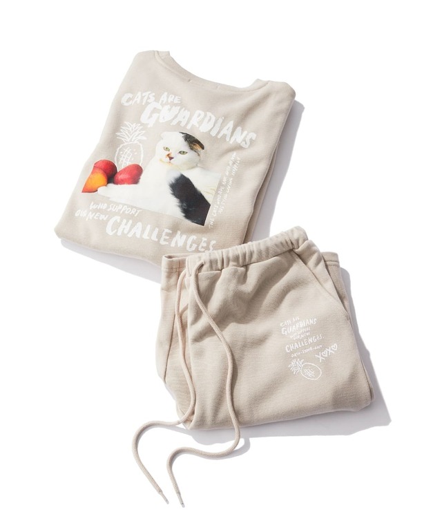 【Cat's ISSUE×グローバルワーク】「Cat's ISSUE/乾きやすいスウェットルームセット」5,490円（杢グレー×サバ美 / グレージュ×コムタン、サイズ：FREE）