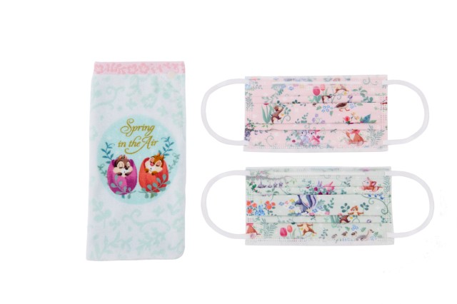 不織布マスク＆タオルポーチ 1,700円｜(タオルポーチ)縦約25×横約12cm、不織布マスク10枚(各色5枚)