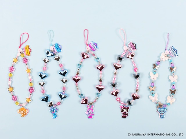 【SKINNYDIP LONDON×ナルミヤキャラクターズ】「フォンストラップ」各2,640円／ビーズとメタル素材を組み合わせたアクセサリー感のあるフォンストラップ