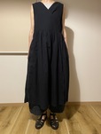 【無印良品　強撚 シアーカシュクールワンピース】身長166cm・Lサイズ着用。透け感があるためワイドパンツと合わせています