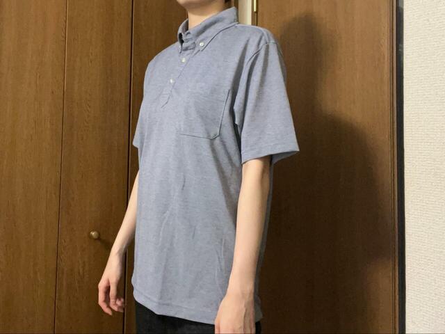 【ワークマン　ゼロクリア(R)ボタンダウン 半袖ポロシャツ】男女兼用なので肩幅も広めで、袖も長めです