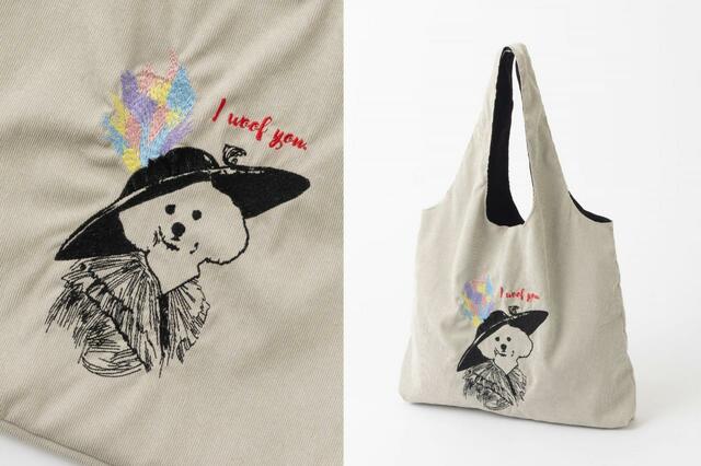 「I woof you」¥2,970（税込）【猫犬デザイン刺繍 コーデュロイ トートバッグ 60×40cm】