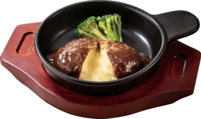 「FITミニチーズINハンバーグ」＜期間：2025年2月20日～＞【【ガスト】30品から3つのメニューが選べる！平日限定“神コスパメニュー”登場！新作パスタも見逃せない！】　