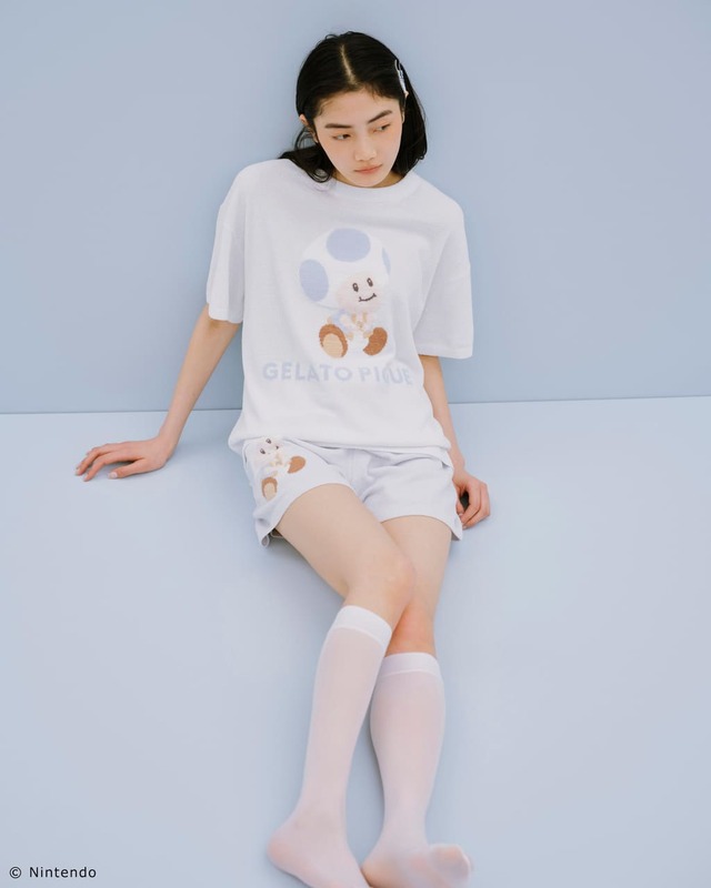 【スーパーマリオ】【レディース】キノピオ＆ヨッシージャガードプルオーバーショートパンツセット ブルー　￥16,280／愛らしい表情のキャラクターとブランドロゴのジャガードを施したシリーズ