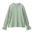 レーススタンドカラーブラウス(長袖)グリーン