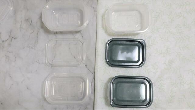 【無印良品VSセリア フードコンテナ対決】左が無印良品、右がセリアの商品