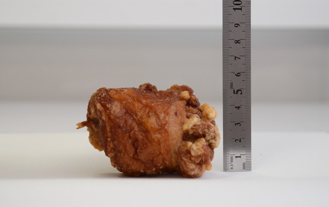 『日本亭』唐揚げ弁当／厚みをはかってみる