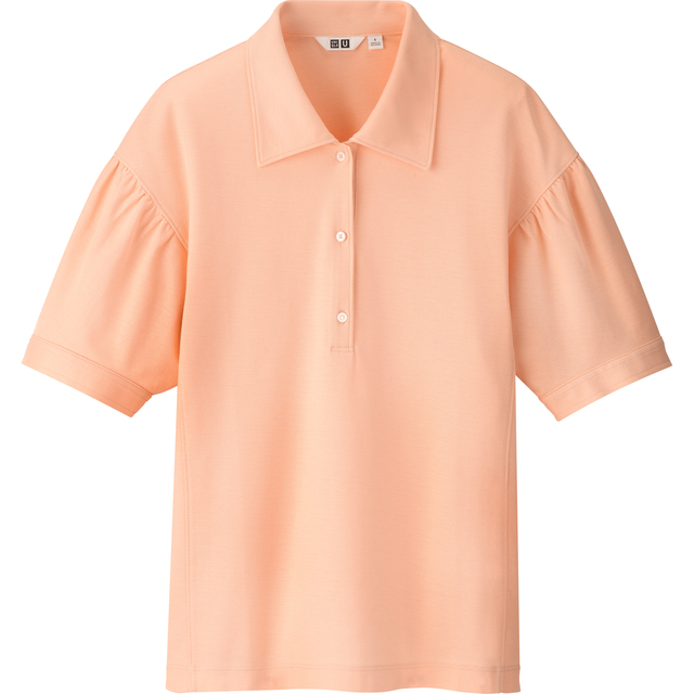 ギャザースリーブポロシャツ（半袖）ピンク