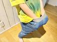 【らくらく動けるデニムテーパードパンツ（キッズ）】伸び〜る伸び〜る！伸縮性抜群