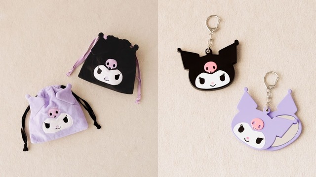 【サンリオキャラクターズ×and ST／LOWRYS FARM】【クロミ】キンチャクポーチ 全2種 1,790円、【クロミ】ミラーキーチャーム 全2種 1,890円