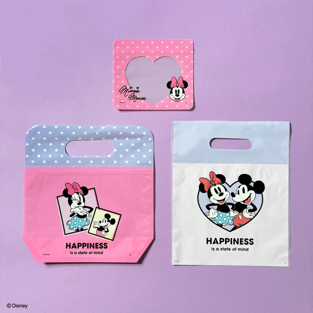 ジッパーバッグ4P 110円、ハンドルジッパーバッグ2P 110円、ハンドルバッグ5P 110円｜キャンドゥオリジナル/ディズニー「ミニーマウスシリーズ」